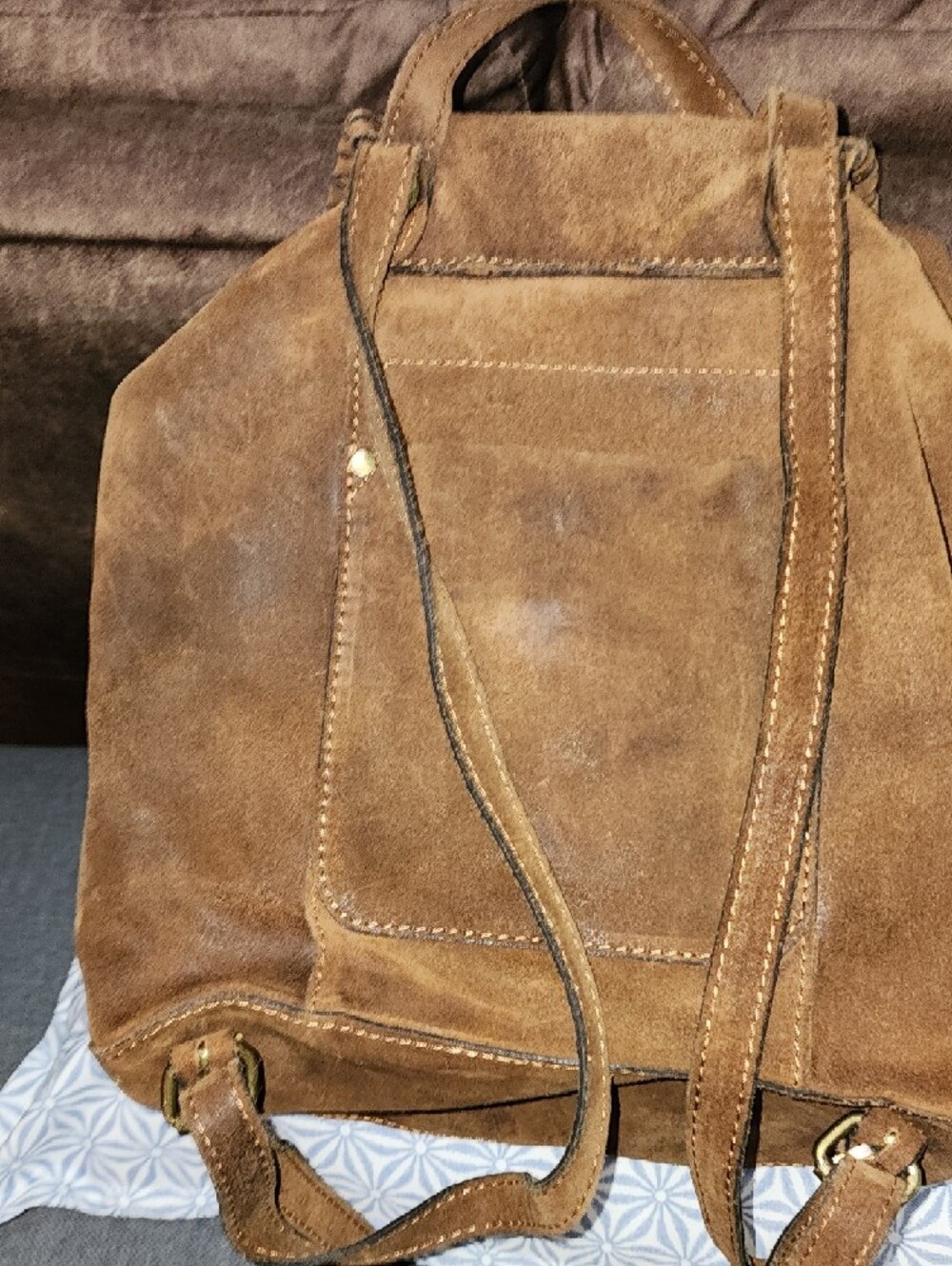 Patricia Nash Chestnut Brown Suede Backpack with Brass Clasp - Picture 3 of 8